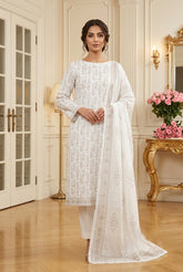 WHITE Supreme Lawn 3pc suit with Luxury Voile Dupatta