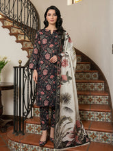 BLACK WITH MULTI PRINT Premium Quality Lawn 3pc Suit with Diamond Doria Dupatta (Unstitched)