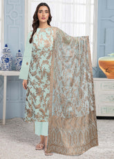 MINT GREEN WITH COPPER Chiffon Embroidered 3Pc Suit (Unstitched)