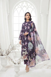 ROYAL PURPLE WITH MULTI PRINT Printed Full Suit with Luxury ZARI Dupatta 3pc (Unstitched)