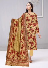 FAWN RED & BLACK 3pc Premium linen suit with linen dupatta (Unstitched)