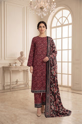 BUBBLE GUM PINK WITH BLACK PRINTED LAWN SUIT WITH VOILE DUPATTA 3Pc (Unstitched)
