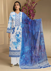 SHADES OF BLUE FLORAL Digital Printed Premium Lawn 3pc Suit (Unstitched)