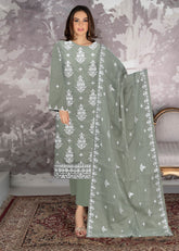 PISTACHIO GREEN AND OFF WHITE ORGANZA Embroidered with Beads and Handwork 3Pc Suit (Unstitched)