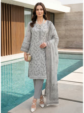 PEARL GRAY PREMIUM QUALITY PRINTED SLUB LAWN SUIT WITH VOILE DUPATTA 3Pc (Unstitched)