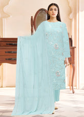 MINT GREEN WITH MULTI COLOUR FLOWER Chiffon Embroidered 3Pc Suit (Unstitched)