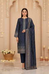 FRENCH NAVY BLUE 3Pc Premium Dhanak Printed Suits (Unstitched)
