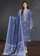 DEEP STEEL BLUE 3Pc Premium Dhanak Printed Suits (Unstitched)