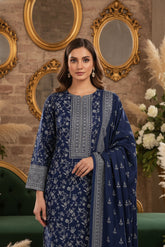 NAVY BLUE 3Pc Premium Dhanak Printed Suits (Unstitched)