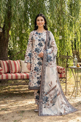 BASE BEIGE WITH MULTI PRINT CAMBRIC LAWN SUIT WITH VOILE DUPATTA 3Pc (Unstitched)