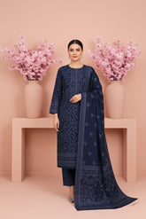 DENIM BLUE 3Pc Premium Dhanak Printed Suits (Unstitched)