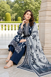 BLUE Digital Printed 3Pc suit with Luxury Voile Dupatta(Unstitched)