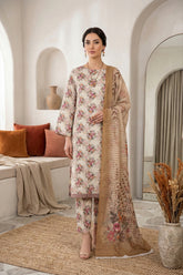 BASE IVORY WITH MULTI PRINTED LAWN SUIT WITH VOILE DUPATTA 3Pc (Unstitched)
