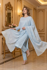 LIGHT BLUE Supreme Lawn 3pc suit with Luxury Voile Dupatta