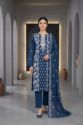 ZINC BLUE Chiffon Embroidered 3Pc Suit (Unstitched)