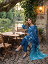 BLUE Digital Printed Premium Lawn Suit with Voile Dupatta 3pc (Unstitched)