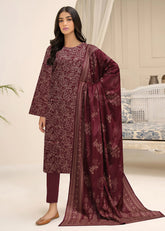 MAROON 3Pc Premium Dhanak Printed Suits (Unstitched)