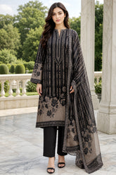 BLACK Premium Classic Lawn 3pc Suit with Light Weight Voile Dupatta (Unstitched)