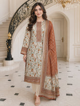 LIGHT IVORY WITH BROWN GREEN Printed Premium Lawn Full Suit 3pc Suit (Unstitched)