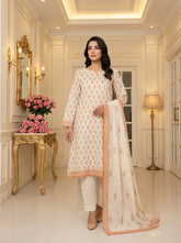 PASTEL IVORY Supreme Lawn 3pc suit with Luxury Voile Dupatta