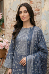 PRUSSIAN BLUE 3Pc Premium Dhanak Printed Suits (Unstitched)