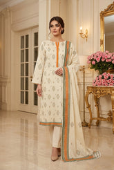 CREAM Supreme Lawn 3pc suit with Luxury Voile Dupatta