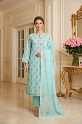 PASTEL SEA GREEN Supreme Lawn 3pc suit with Luxury Voile Dupatta