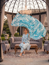 SHADES OF BLUE Digital AIR JET DOBBY DORIA SUPREME QUALITY COTTON with Light weight Pure Crinkle Digital Dupatta 3pc Suit (Unstitched)
