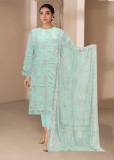 SEA GREEN RAW SILK with CHIFFON DUPATTA EMBROIDERED 3Pc Suit (Unstitched)