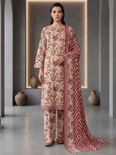 ARLIDE YELLOW WITH MARRON PEACH PRINTED LAWN SUIT WITH VOILE DUPATTA 3Pc (Unstitched)
