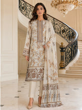 IVORY WITH BROWN & GOLD FISH Printed Premium Lawn Full Suit 3pc Suit (Unstitched)