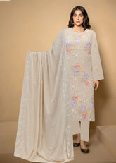 SKIN WITH DULL GOLD AND MULTI COLOUR FLOWER Chiffon Embroidered 3Pc Suit (Unstitched)