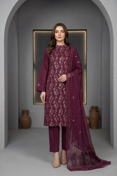 RIPE PLUM Chiffon Embroidered 3Pc Suit (Unstitched)
