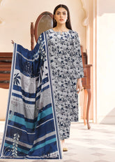 GREY AND NAVY BLUE 3pc Premium Doria linen suit with linen dupatta (Unstitched)
