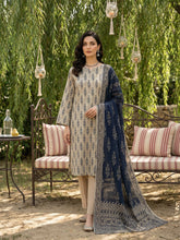 VANILA WITH BLUE Printed Premium Lawn Suit with Voile Dupatta 3pc (Unstitched)