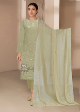 LIGHT MEHNDI GREEN Chiffon Embroidered 3Pc Suit (Unstitched)