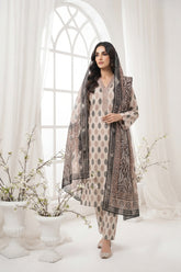 BLACK CREAM & BROWN Printed Full Suit with Luxury ZARI Dupatta 3pc (Unstitched)