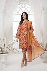 GOLDEN BROWN WITH MULTI PRINT Printed Full Suit with FANCY ZARI Dupatta 3pc (Unstitched)