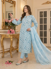 CORNFLOWER BLUE Supreme Lawn 3pc suit with Luxury Voile Dupatta