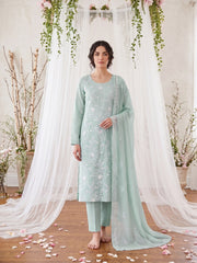 PASTEL LIGHT GREEN Chiffon Embroidered 3Pc Suit (Unstitched)