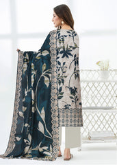 OFF WHITE AND BOTTLE GREEN Premium Swiss Voile 3 PC Printed Suit (Unstitched)