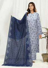 SKY BLUE AND NAVY BLUE Lawn Full Suit 3 pc with Fancy Diamond Dupatta (Unstitched)