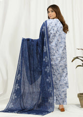 SKY BLUE AND NAVY BLUE Lawn Full Suit 3 pc with Fancy Diamond Dupatta (Unstitched)