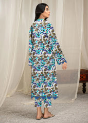 IVORY WITH PURPLE AND TEAL Full Suit 2Pc Classic Lawn (Unstitched)