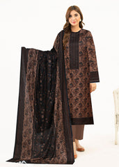 DARK BROWN AND BLACK Lawn Printed 3Pc Suit (Unstitched)