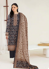 NAVY BLUE AND FAWN Premium Swiss Voile 3 PC Printed Suit (Unstitched)