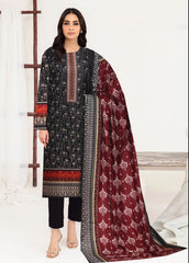 BLACK AND MAROON Lawn Printed 3Pc Suit (Unstitched)