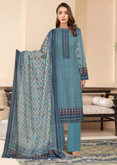 TEAL GREEN AND GREY Premium Swiss Voile 3 PC Printed Suit (Unstitched)