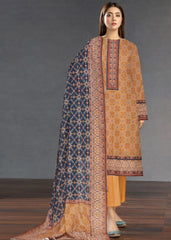 MUSTARD AND BLUE Premium Swiss Voile 3 PC Printed Suit (Unstitched)