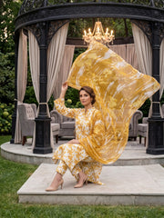 SHADES OF GOLD & MUSTARD Digital AIR JET DOBBY DORIA SUPREME QUALITY COTTON with Light weight Pure Crinkle Digital Dupatta 3pc Suit (Unstitched) (Copy)